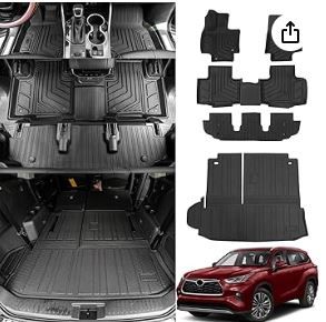 Photo 1 of Floor Mats Compatible with 2020-2025 Toyota Highlander Cargo Liner Back Seat Cover Hybrid Fuel 2024 7 Seats Highlander Accessories (2020-2025,Floor Mats+Trunk Mat with Backrest Mat)