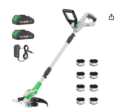 Photo 1 of SOYUS 20V Cordless Electric Weed Wacker, 12 Inch String Trimmer Battery Powered with 2X 2.0 Ah Battery and 8 Pack Replacement Spools, Lightweight Grass Trimmer for Yard Work