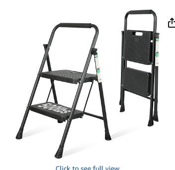 Photo 1 of 2 Step Ladder, Portable Steel Folding Step Stool with Wide Anti-Slip Pedal & Convenient Handgrip, 500lbs Sturdy Steel Ladder, Black