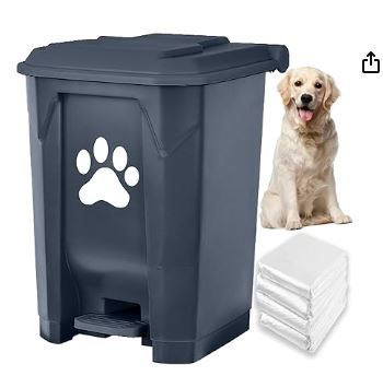 Photo 1 of  Dog Poop Trash Can Outdoors Pet Waste Station with Lid Dog Waste Disposal Container with Removable Inner Bin Bucket Hands-Free Pedal Garden Yard Home with Waste Bags, Grey