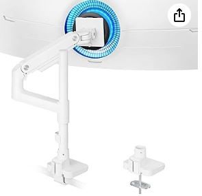 Photo 1 of ARES WING Wall Mount Monitor Arm for 17-49 Inch Ultrawide Screens, Heavy Duty Single Monitor Mount Holds 44 lbs, Fully Adjustable Gas Spring Wall Mount, 75x75/100x100 VESA Mount, White
