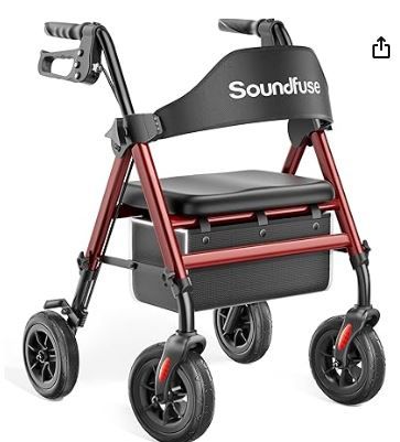 Photo 1 of Rollator Walkers for Seniors with Seat, Foldable Lightweight Rolling Walker with 8" Big PU Wheels, Ergonomic Seat, Dual Height Adjustment
