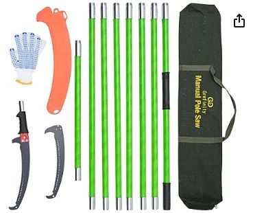 Photo 1 of 27FT Manual Pole Saw, Tree Branch Trimmer with 8-Section Fiberglass Handle, Sharp Steel Blade, Lightweight Extendable Design for High Branch Trimming, Ideal for Palms and Shrubs
