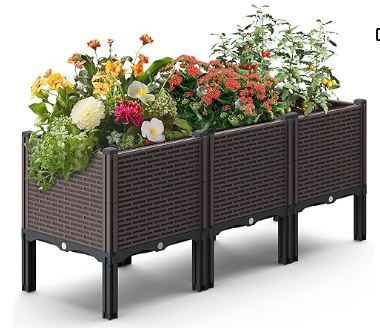 Photo 1 of 47x15x19in Raised Garden Beds Outdoor, Polypropylene Elevated Planter Boxes Outdoor for Vegetables, Flowers, Herbs, Garden Box with Drain Outlet, Heat and Frost Resistance Planters, 300lb Capacity