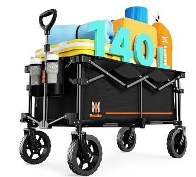 Photo 1 of Navatiee 140L Collapsible Folding Wagon, Large Capacity Foldable Wagon with Silent All-Terrain Wheels, Utility Grocery Cart for Camping Shopping Outdoor, Black