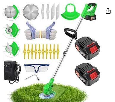 Photo 1 of Electric Wacker Cordless StringlessTrimmer,Grass Trimmer,with 2 Batteries, 1 Charger, 3Types Blades, Weed Trimmer Battery Powered Lightweight Battery Brush Cutter for Yard and Garden (Greener)
