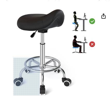 Photo 1 of Saddle Stool Ergonomic- Comfortable Rolling Saddle Stool with Wide Thick Saddle Seat Padding, Swivel Adjustable Saddle Chair with Wheels and Ring Pedal for Medical Massage Salon (Dark Black)
