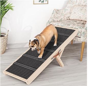 Photo 1 of Dog Ramp for Couch, Wooden Pet Ramps 39.37" Long Adjustable 11"-20.47" Folding Puppy Ramps with High Traction Mat, Dog Stairs for Small & Medium Older Dogs & Cats, up to 150lbs