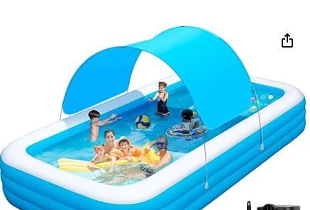 Photo 1 of Inflatable Pool with Canopy, Large Inflatable Swimming Pool for Kids,Adult, Blowup Pools with Seats,Backrest.Durable Thickened Inflatable Family Pools for Backyard,Dark Blue-118"x75"x22"
