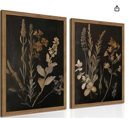 Photo 1 of Kousne Dark Botanical Canvas Wall Art Vintage Moody Floral Prints with Wood Frame Dark Academia Aesthetic Gallery Painting Wall Decor for Living Room Bedroom or Office 16x24 Inch Set of 2