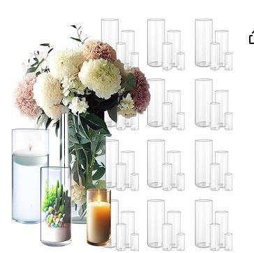 Photo 1 of 48 Pack Clear Glass Cylinder Vases for Centerpieces - Different Sizes Floating Candle Vases Holder -4", 6", 8",10" Hight Perfect for Weddings and Events
