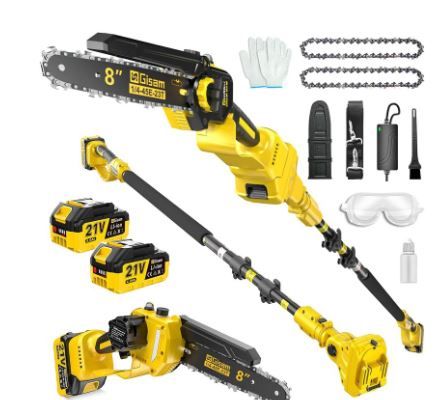 Photo 1 of 2-in-1 Electric Pole Saws for Tree Trimming,8" Mini Chainsaw Cordless with Extension Pole, 1000W Brushless Motor,Auto Oiling,15.58 FT Max Reach Extension Pole for Outdoors Pruning with 2×Batteries