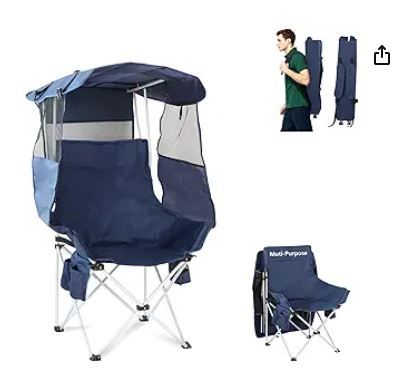 Photo 1 of Folding Camping Chairs Canopy Outdoor: Sports Portable Beach Chair with Canopy-Lawn Beach Chairs with Umbrella for Adults-Camping Chair with Shade for Fishing Camp Heavy Duty (Regular, Navy Blue)