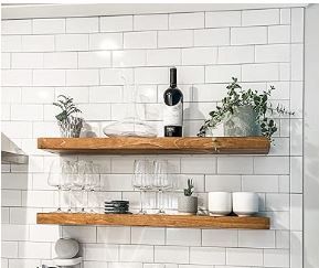 Photo 1 of URBANDI, Rustic Floating Shelves, Set of 2, Hidden Bracket, Solid Wood, Heavy Duty, Wall Mounted Shelves, (Brown, 60Wx6D)