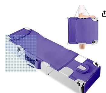 Photo 1 of Tanning Chair with Face Hole, Adjustable Folding Chaise Lounge Chairs for Outside with Detachable Pillow & Pocket?Portable flat beach chairs for sunbathing, beach lawns camping (Purple, Standard)
