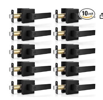 Photo 1 of 10 Pack Matte Black Door Handles Privacy Door Levers, Heavy Duty Bed and Bath Door Locks Interior Door Knobs, Reversible Keyless Flat Levers with Square Rosette

