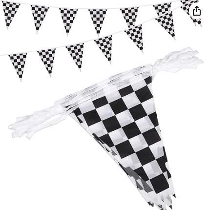 Photo 1 of Reusable Party Deco Pennant Banner- Black and White Checkered Flag