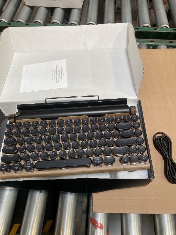 Photo 1 of Retro Typewriter Wireless Mechanical Gaming Keyboard, Bluetooth 5.0 Office Computer Vintage Keyboards 83-Key Blue Switches Punk Round Keycap, LED Backlight, Compatible with PC/Laptop/Pad/Phone, Wood