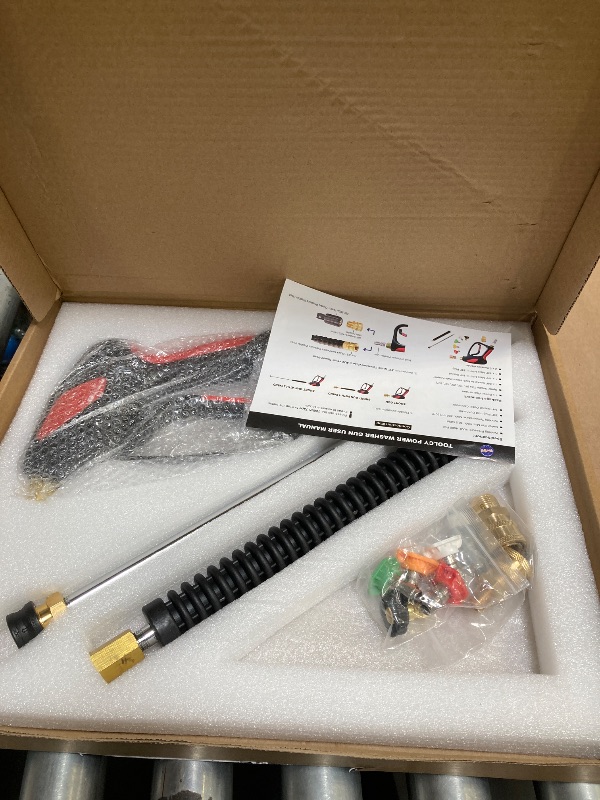 Photo 1 of TOOLCY Pressure Washer Gun, Adjustable Power Washer Swivel Gun and Extension Wand, 4000 PSI, 7 GPM, M22-14mm to 3/8" Quick Connection, 5 Nozzle Tips, Fit Most Power Washer