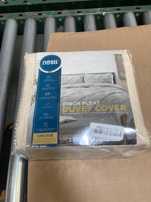 Photo 1 of Nestl Cream Duvet Cover King Size - Soft Double Brushed Duvet Set with Button Closure & Corner Ties, 3 Piece Luxurious Pinch Pleated Duvet Cover Set 104x90 Inches with 2 Pillow Shams