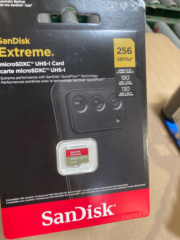 Photo 1 of SanDisk 256GB Extreme MicroSDXC UHS-I Memory Card - C10, U3, V30, 4K, A2, Micro SD - SDSQXA1-256G-GN6MN