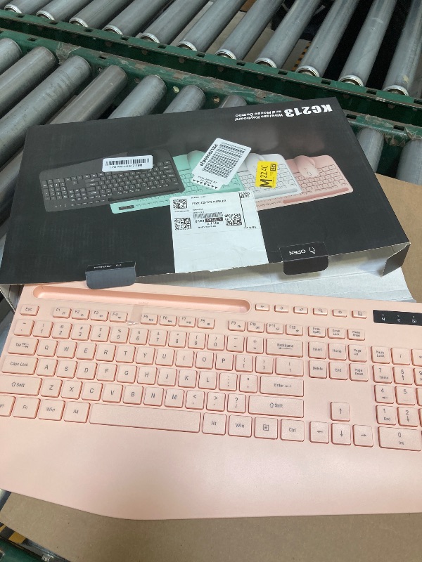 Photo 1 of Trueque Wireless Keyboard and Mouse Combo - Full-Sized Ergonomic Keyboard with Wrist Rest, Phone Holder, Sleep Mode, Silent 2.4GHz Cordless Keyboards Mice Set for Computer, Laptop, PC, Windows (Pink)
