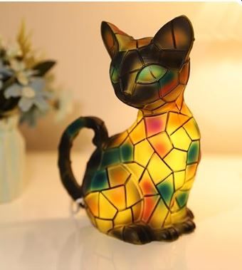 Photo 1 of Vintage Cat Lamp Resin Night Light, Cute Animal Table Lamp with Stained Glass-Style Finish, Warm Cat Night Light for Bedroom, Artistic Home Decor & Gift for Animals Lovers
