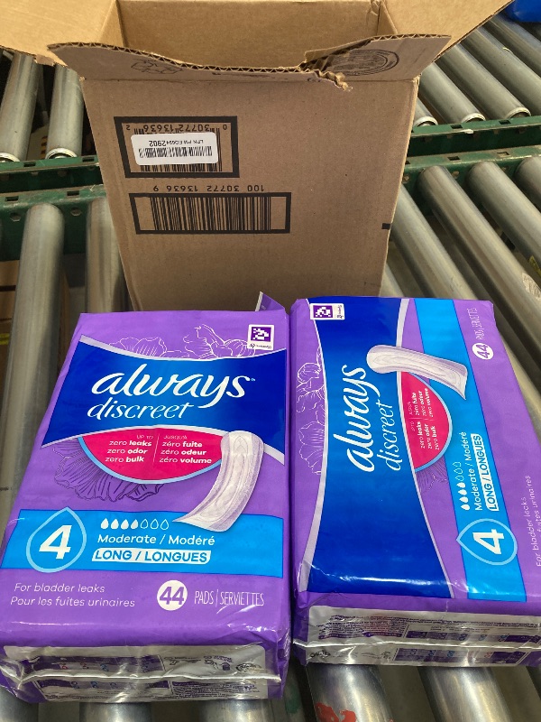 Photo 1 of Always Discreet Adult Incontinence Pads for Women, Moderate Absorbency, Long Length, Postpartum Pads, 88 CT