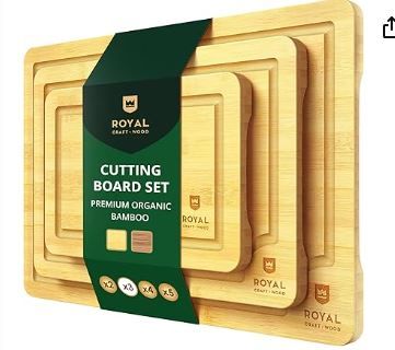 Photo 1 of Wooden Cutting Boards for Kitchen Meal Prep & Serving - Bamboo Wood Cutting Board Set - Charcuterie & Chopping Butcher Block for Meat - Kitchen Gadgets Gift
