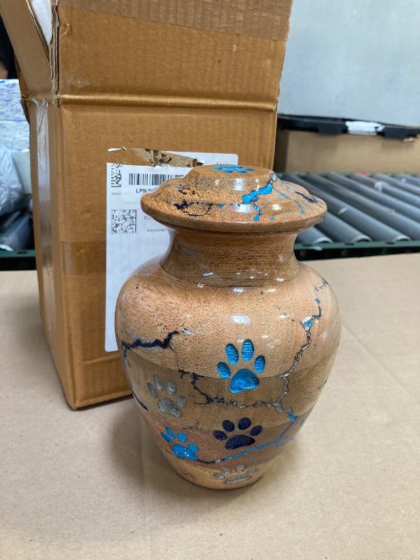 Photo 1 of Medium Size Lightning Strike Wooden Pet Urns for Dogs Ashes, Turn Wood pet Cremation urns with Threaded Lid | Carved Paw Cat/Dog Urn for Pet Ashes Dog (Lightening Work, Medium 65 cu inches)