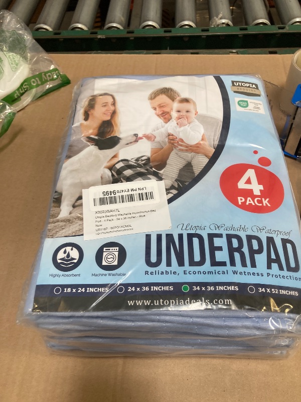 Photo 1 of Utopia Bedding Washable Underpads 34" x 36" (Pack of 4), Waterproof Reusable Heavy Absorbency Incontinence Bed Pads for Adults, Kids, Elderly and Pets, Bedwetting Pads for Sofa and Couch (Blue)