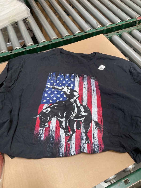 Photo 1 of 5X- Rodeo Bull Rider Patriotic American Flag Cowboys T-Shirt