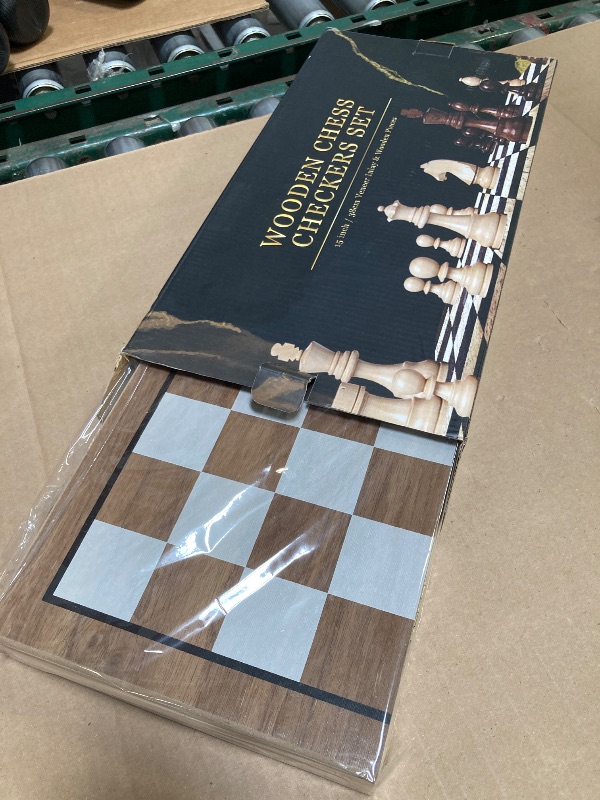 Photo 1 of PlayVibe Wooden Chess Set 15'' & Checkers Board Games for All Players with 2 Extra Queens - Handmade Classic Wooden Chess Board, Portable & Folding Playtime Boards, Beginner & Professional Use