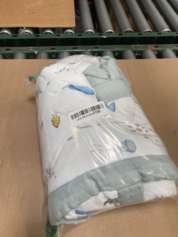 Photo 1 of Little Unicorn Lofty Comforter Blanket | Super Soft & Breathable Muslin Fabric| Great for Play & Bedtime Blanket (Whales)