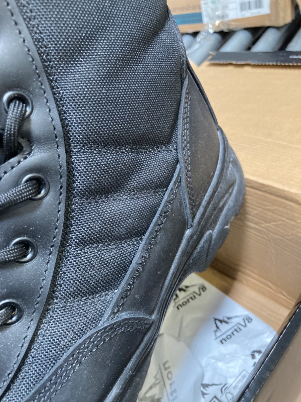 Photo 1 of NORTIV 8 Mens Military Tactical Work Boots Side Zipper Leather Outdoor 8 Inches Motorcycle Combat Boots Size 11 M US Trooper, Black-8 Inches