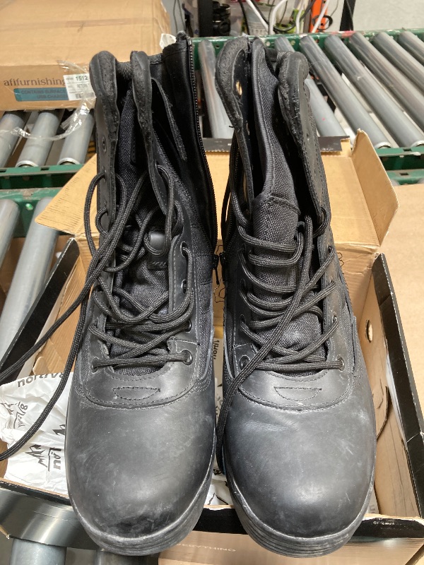 Photo 1 of NORTIV 8 Mens Military Tactical Work Boots Side Zipper Leather Outdoor 8 Inches Motorcycle Combat Boots Size 11 M US Trooper, Black-8 Inches