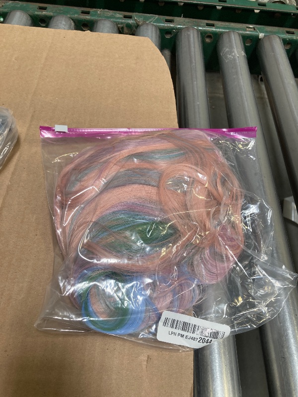 Photo 1 of SAPPHIREWIGS Long Wavy Wigs with Bangs Rainbow Highlight Colorful Wavy Synthetic Wigs Heat Resistant Hair for Daily Party Halloween Festival Uses 26inch