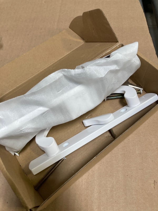 Photo 1 of ReigaHood Keyed Sliding Patio Glass Door Handle Set Fits for Truth Legacy & Sash Controls P/N #2265, 45° Keyway w/o Mortise Lock, 3-15/16" Hole Centers, Non-Handed, White Diecast, B Position