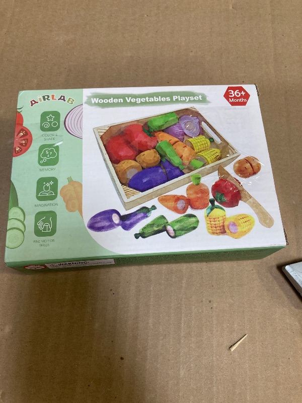 Photo 1 of Wooden Play Food for Kids Kitchen Toys for Toddlers Cutting Pretend Toy Food Wooden Fruits Vegetables Gift for Boys Girls Educational Toys