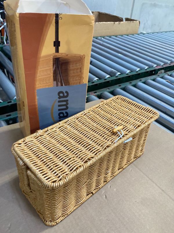 Photo 1 of Cable Management Box, Power Strip Organizer with Locked Cover, Handmade Rattan Cable Organizer Cords Hider, Desk Cord Organizer Management, Power Strip Cover Box for USB Outlet & Computer