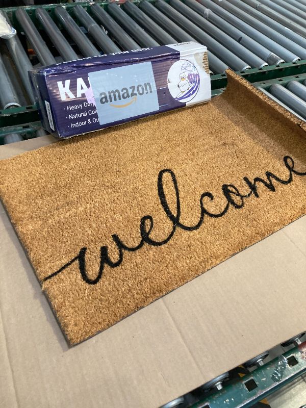 Photo 1 of KANKUN Coco Coir Door Mat with Heavy Duty Backing, Welcome Doormat (17" x 30"), Doormat Entrance (Welcome1)
