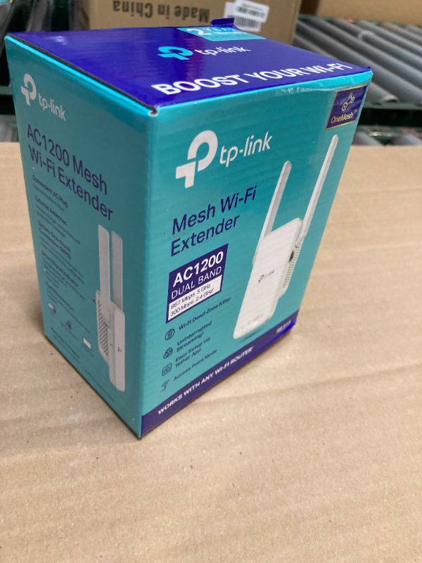 Photo 1 of TP-Link AC1200 WiFi Extender, 2025 Wirecutter Best WiFi Extender, 1.2Gbps Home Signal Booster, Dual Band 5GHz/2.4GHz, Up to 1600 Sq.ft and 32 Devices, EasyMesh Compatible, One Ethernet Port (RE315)