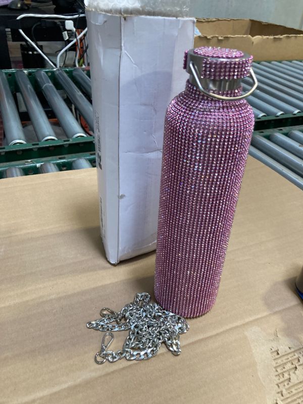 Photo 1 of Diamond Water Bottle Bling Rhinestone Stainless Steel Thermal Bottle Refillable Insulated Glitter Water Jug with Chain for Women Girls Gifts(1000 ml,Pink)
