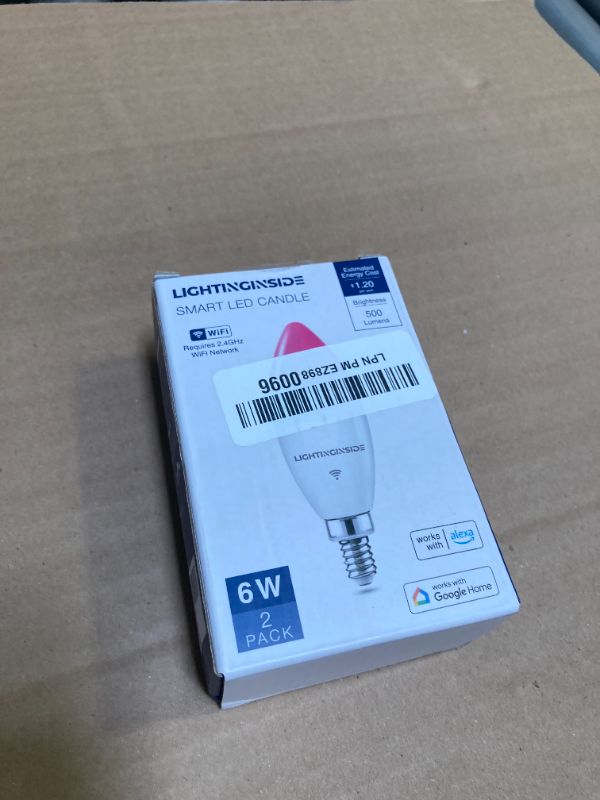 Photo 1 of Lightinginside Candelabra Smart Light Bulbs 60W Equivalent, 500LM 6W E12 LED Bulb Compatible with Alexa/Google Home, RGBCW Candle Bulb for Chandelier, No Hub Required, 2.4G WiFi Only, ETL Listed, 2PCS