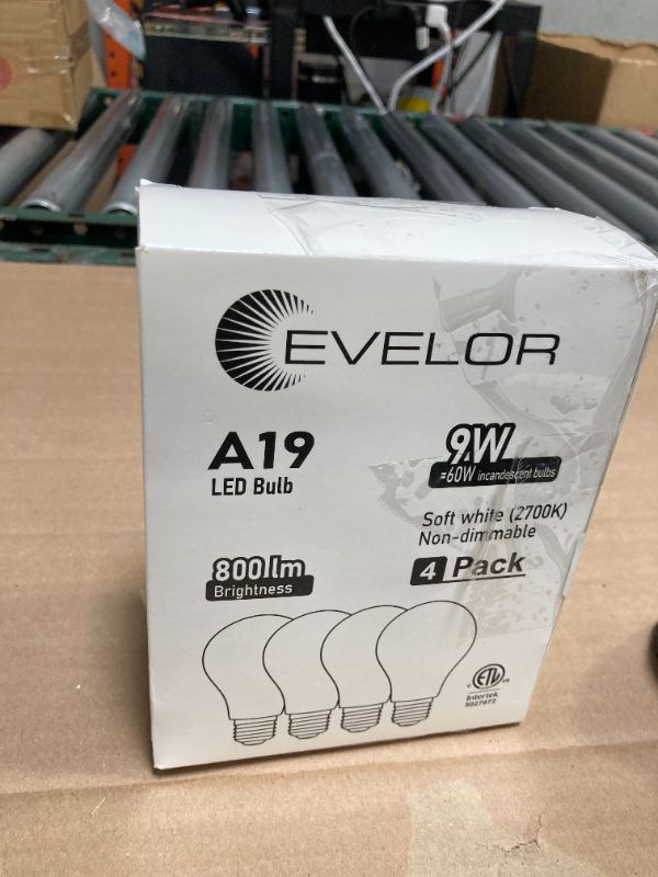 Photo 1 of evelor A19 LED Light Bulbs,60 Watt Equivalent Soft White 2700K with E26 Base,Efficient 9W,800 Lumens Non-Dimmable Warm White LED Bulbs,15000 Hours, Ideal for Bedroom Living Room 4-Pack