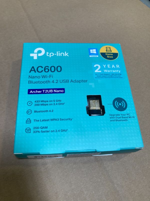 Photo 1 of TP-Link Nano 2-in-1 USB Bluetooth WiFi Adapter AC600(Archer T2UB Nano)- Bluetooth 4.2 with 2.4G/5G Dual Band Wireless Network Adapter for Desktop PC, WPA3, Supports Windows 11,10, 8.1,8, 7