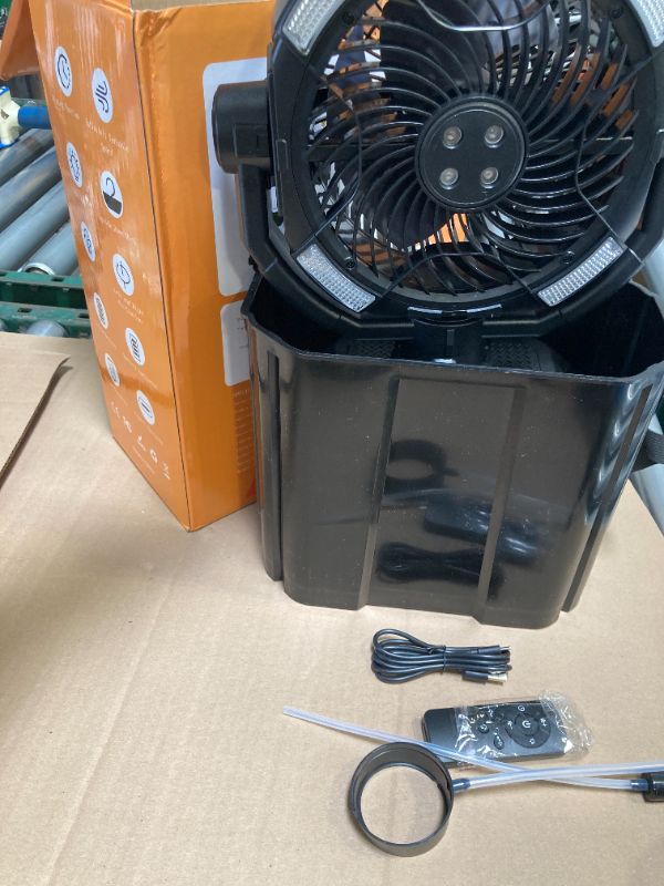 Photo 1 of Portable Misting Fan for Outdoor Patio, 20000mAh Rechargeable Battery Operated Camping Mist Fan with 1.6 Gal Water Bucket, Strong Winds Cooling Mister for Outside Sports/Travel/Party/Golf/Tent, Black