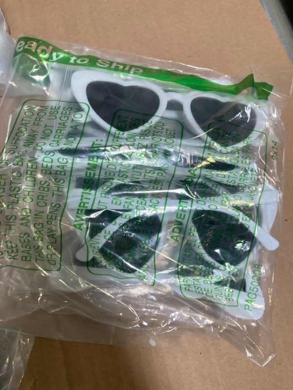 Photo 1 of Ricawa 8 Pack Heart Sunglasses Vintage Cat Eye Love Heart Glasses Retro Bachelorette Bride Sunglasses Bulk for Women Wedding Party (White)