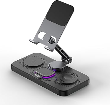Photo 1 of 4-in-1 Wireless Charging Station with Phone Stand, LED Display, Adjustable Holder, Black (Black)