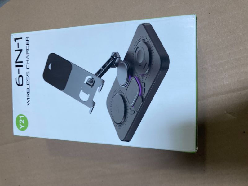Photo 1 of 4-in-1 Wireless Charging Station with Phone Stand, LED Display, Adjustable Holder, Black (Black)